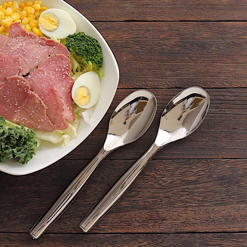 10 Plastic Serving Spoons - Silver DSP_SERV_SPON_10_SILV