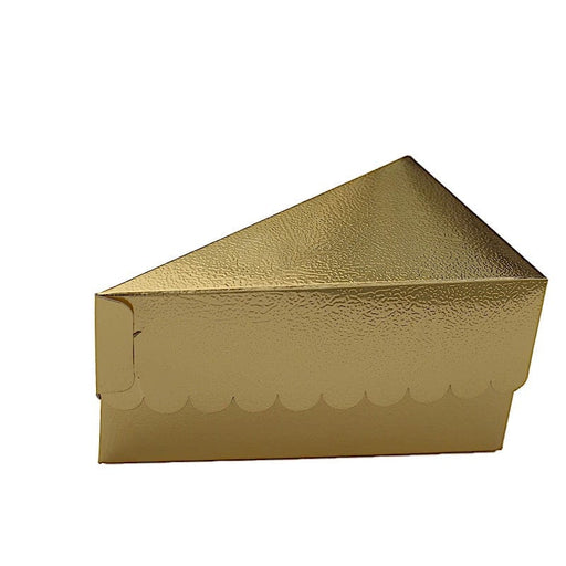 10 Triangle 5" x 3" Cake Slice Paper Boxes with Scalloped Top BOX_5X3L_CAKE06_GOLD
