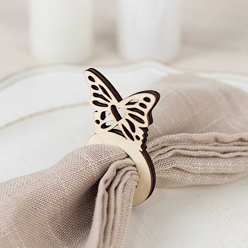 10 Wooden Butterfly Rustic Napkin Rings - Natural NAP_RING_WOD_BUT