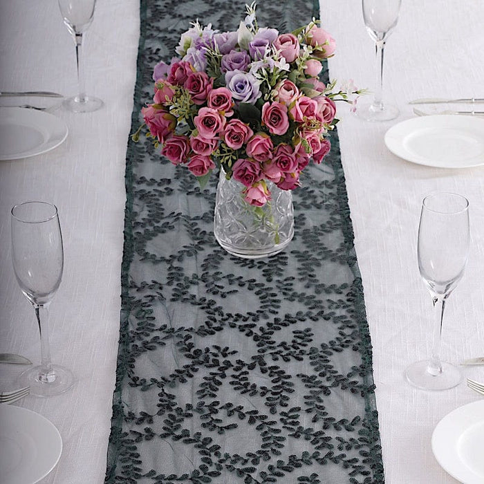 12"x108" Tulle Table Runner with Embroidered Leaves Vines Sequins RUN_02_FLOR_HUNT