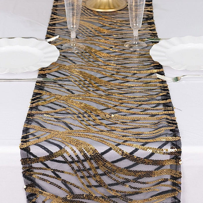 12"x108" Wave Mesh Table Runner with Embroidered Sequins