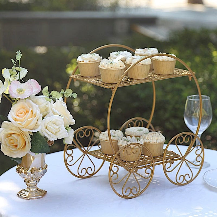 14" Cinderella Carriage 2 Tier Cupcake Dessert Display Stand - Gold CAKE_STND_COACH01_GOLD