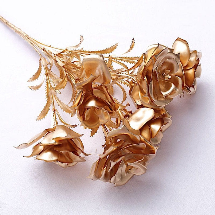 2 Metallic 17" Artificial Rose Bloomed Flower Bouquet - Gold ARTI_METLIC22_GOLD
