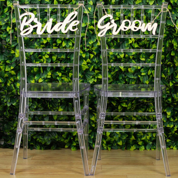 2 Wooden 12" x 5" Bride and Groom Chair Signs Wedding Hanging Decor - Natural WOD_CHAIRSIGN001_NAT