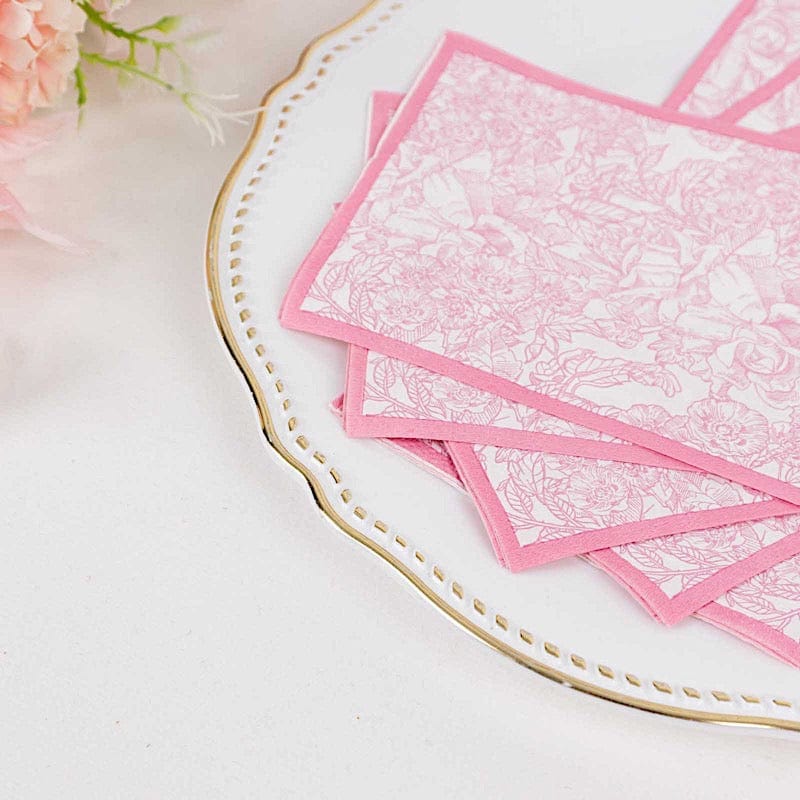 25 Dinner Paper Napkins with Vintage Floral Print - Pink NAP_DIN11_PINK