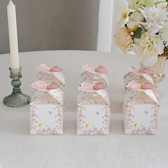 25 Glitter Butterfly Top Party Favor Boxes - White and Pink BOX_3X3_BUT01_PINK