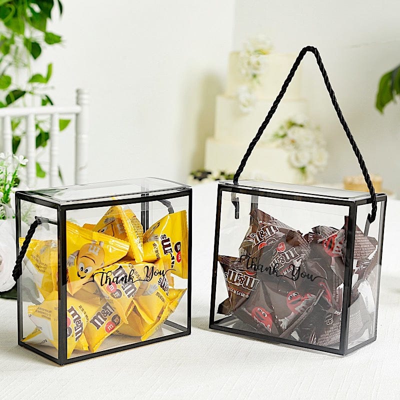 25 PVC Favor Boxes with Rope Handles and Thank You Print - Clear