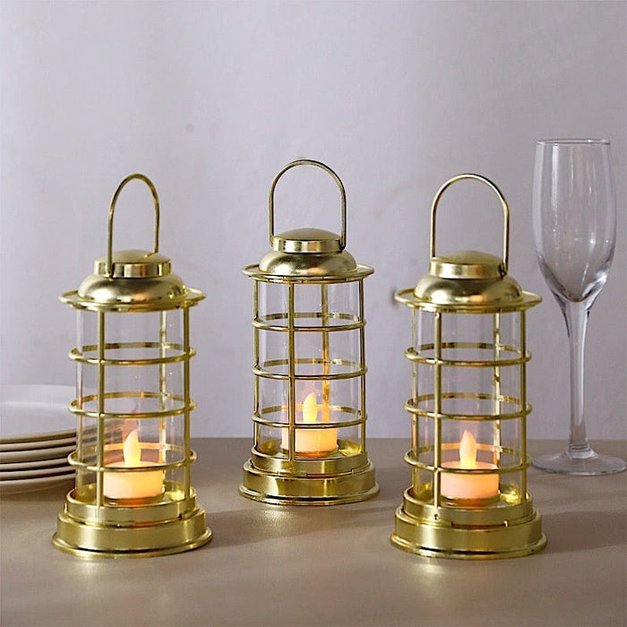 3 Round 7" Mini LED Tealight Candle Lantern Lamps LED_CAND_PL09_GOLD