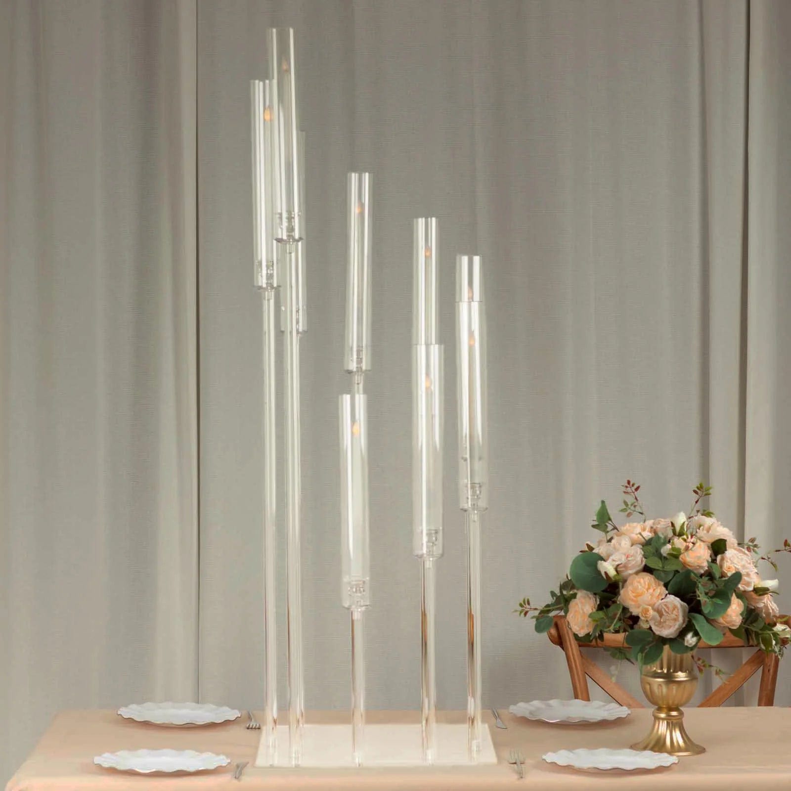 4 ft 9 Arm Acrylic Cluster Taper Candle Holder - Clear CHDLR_CAND_030PLS_9_CLR