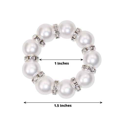 4 pcs 1.5" Pearl Beads and Silver Rhinestone Napkin Rings - White NAP_RING48_WHT