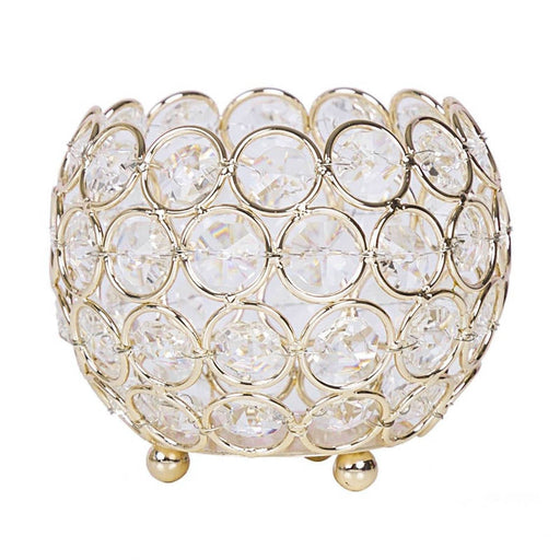 4" Tall Wide Crystal Beaded Round Votive Tealight Candle Holder