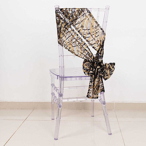 5 Wave Mesh Chair Sashes with Embroidered Sequins SASH_02_WAVE_L_BLKGD