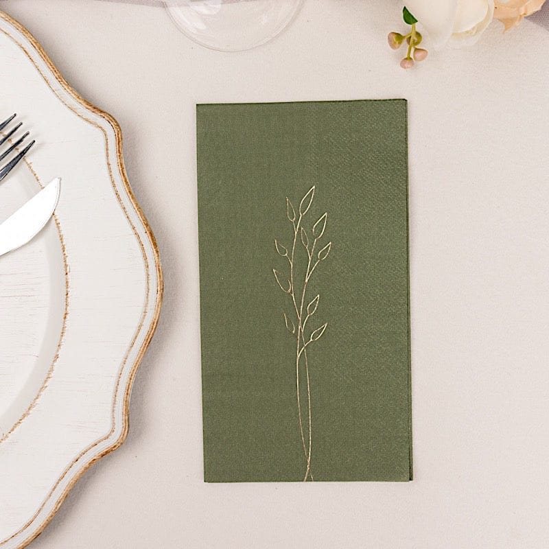 50 Soft Paper Dinner Napkins with Gold Embossed Leaf