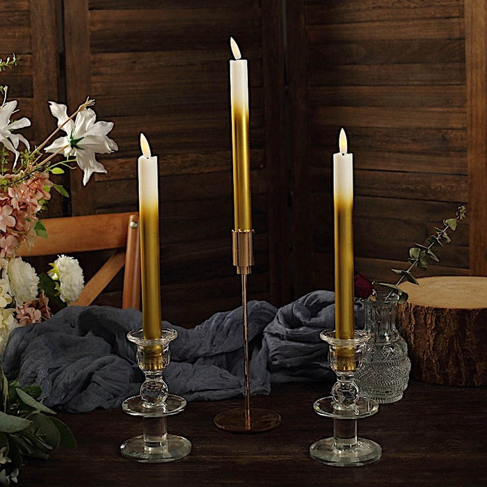 6 Flameless 10" tall Battery Operated LED Taper Candles Lights - Ombre Gold LED_CAND_TP04_GOLD