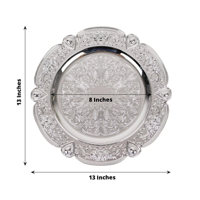 6 Round 13" Floral Embossed Acrylic Charger Plates with Scalloped Rim