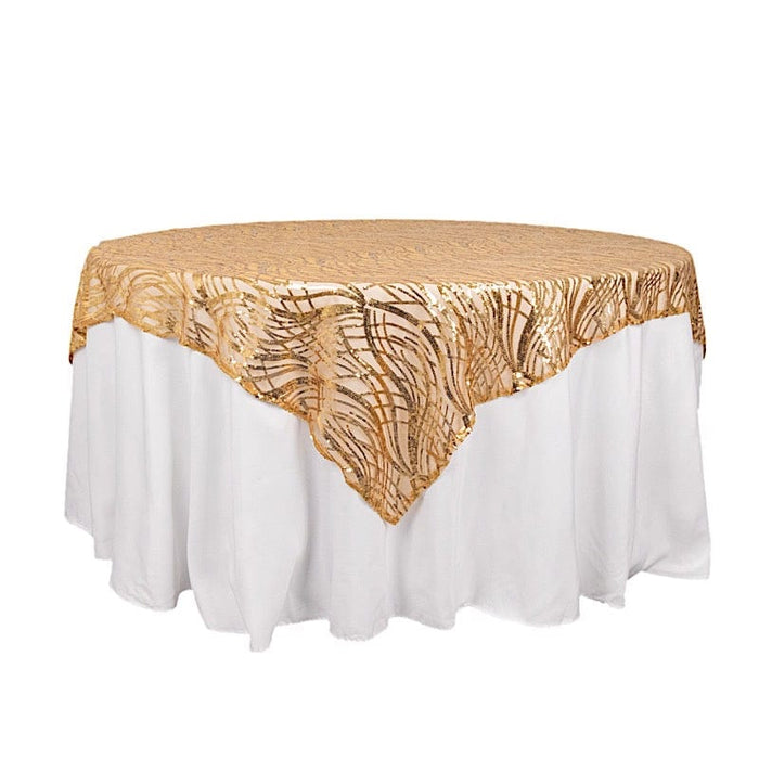 72" x 72" Tulle Square Table Overlay with Wavy Embroidered Sequins