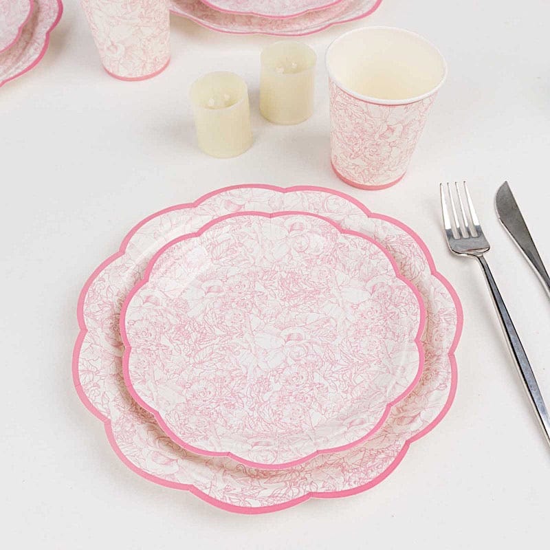 75 Vintage Floral Paper Plates and Cups - Pink and White DSP_PPCU_R011_PINK