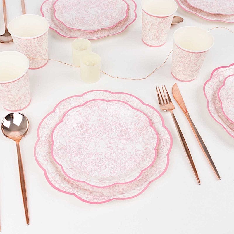 75 Vintage Floral Paper Plates and Cups - Pink and White DSP_PPCU_R011_PINK