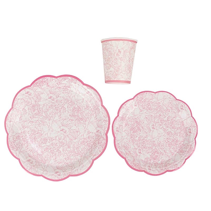 75 Vintage Floral Paper Plates and Cups - Pink and White DSP_PPCU_R011_PINK