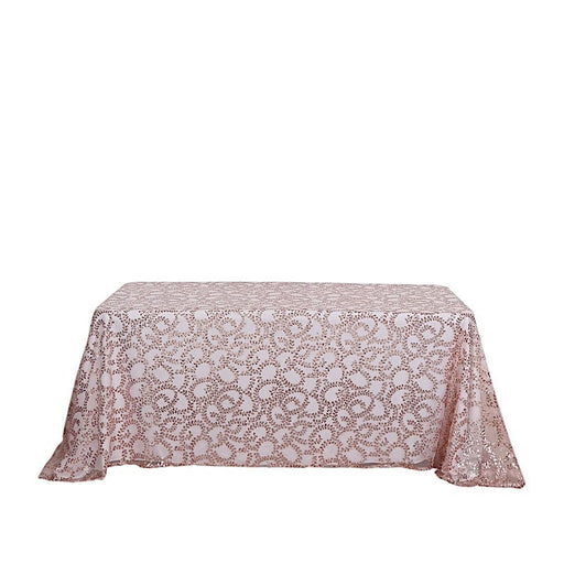 90x156" Sequin Leaf Embroidered Tulle Rectangular Tablecloth TAB_02_FLOR_90156_054