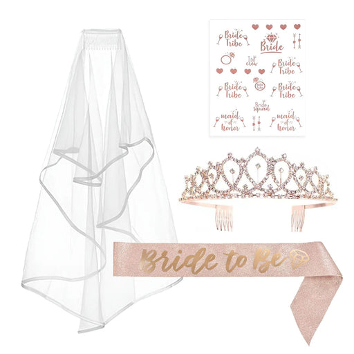 Bridal Shower Decoration Set Bachelorette Party Supplies Kit - White and Rose Gold WED_PRTY_BRIDE_VEIL01_054