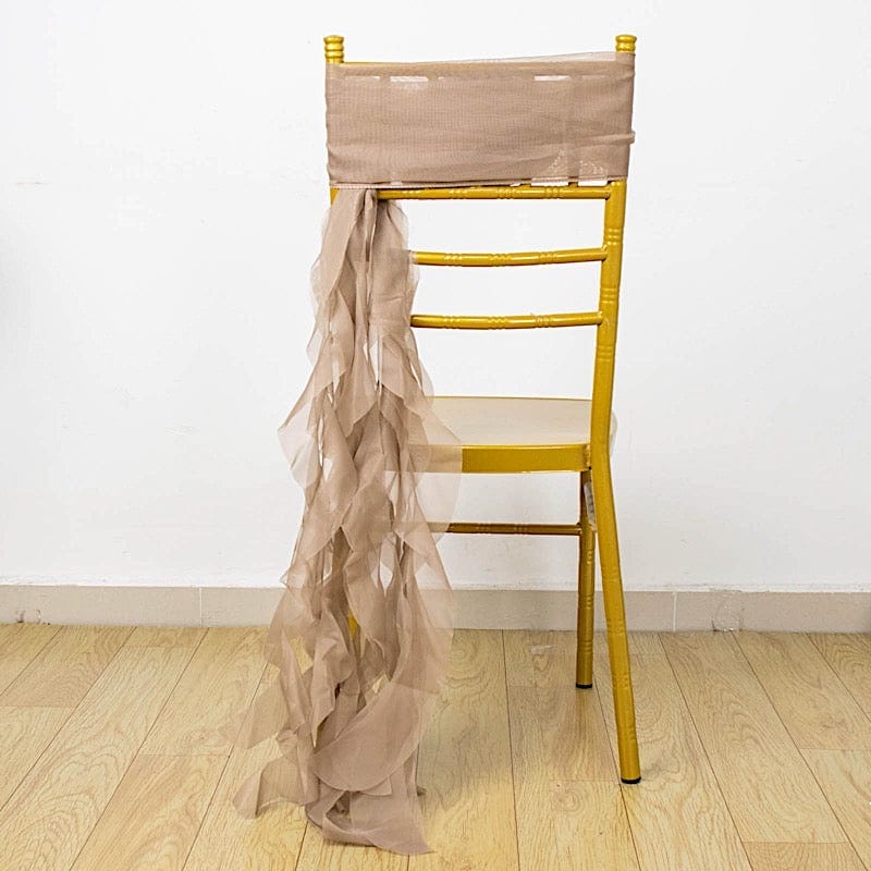 Chiffon Curly Chair Sash Bows Ties Wedding Decorations SASH_03_TAUP
