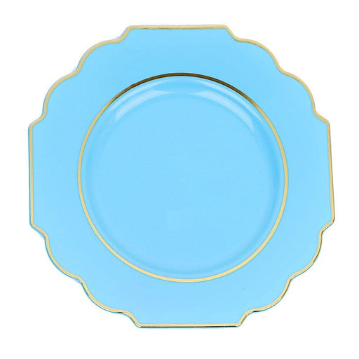 10 pcs 8" Baroque Plastic Dessert Plates with Gold Rim - Disposable Tableware DSP_PLR0014_8_TURQ