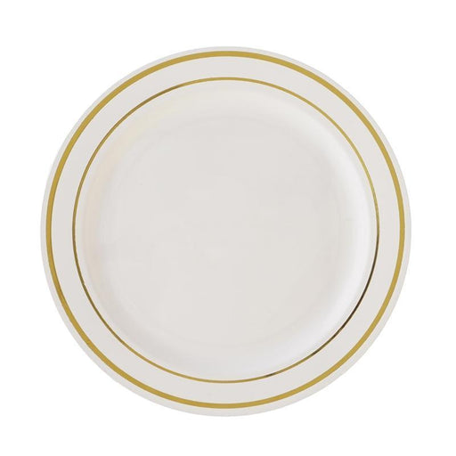 10 pcs 8" Round Dessert Plates with Trim - Disposable Tableware PLST_PLA0023_IVRG