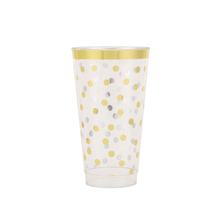 12 pcs Clear with Gold Trim Polka Dots Cups Disposable Tableware DSP_CUCT001_16_CLRG