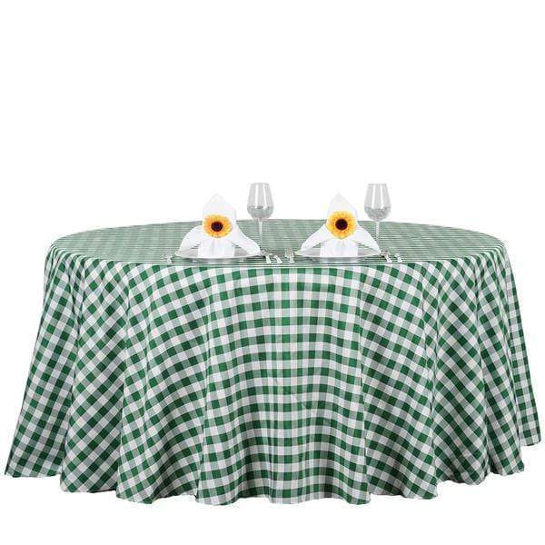 120" Checkered Gingham Polyester Round Tablecloth - Green and White TAB_CHK120_GRN