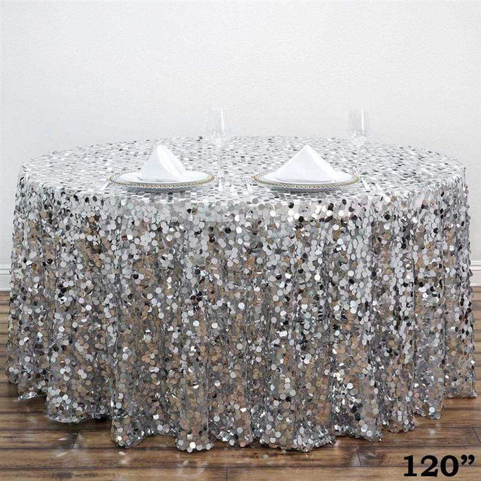 120" Large Payette Sequin Round Tablecloth - Silver Light Gray TAB_71_120_SILV