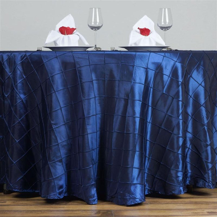 120" Pintuck Round Tablecloth Wedding Party Table Linens - Navy Blue TAB_PTK120_NAVY