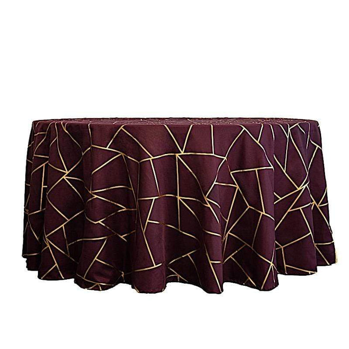 120" Polyester Round Tablecloth with Metallic Geometric Pattern TAB_FOIL_120_BURG_G