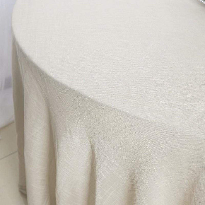 120" Round Premium Faux Burlap Polyester Tablecloth - Beige TAB_JUTE02_120_081