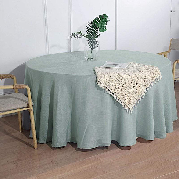 120" Round Premium Faux Burlap Polyester Tablecloth - Dusty Blue TAB_JUTE02_120_086