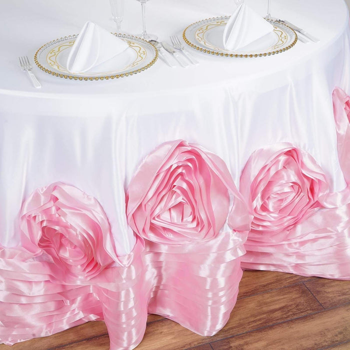 132" Large Roses Lamour Satin Round Tablecloth
