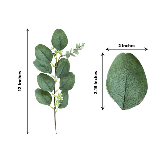 14 Stems 12" Artificial Eucalyptus Faux Leaves Sprays - Green ARTI_GRN_13_01