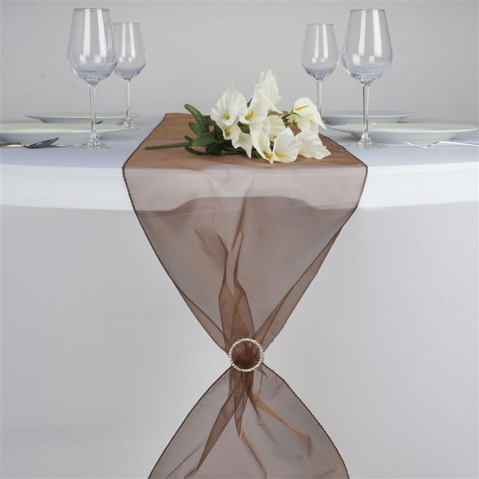 14x108" Organza Table Top Runner Wedding Decorations - Chocolate Brown RUN_ORGZ_CHOC