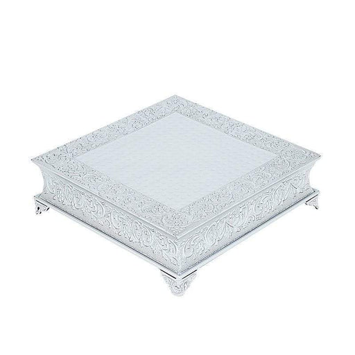 18" x 18" Square Floral Embossed Wedding Cake Stand CAKE_SQR1_18_SILV