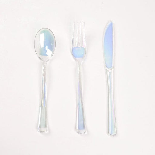24 pcs Iridescent Plastic Cutlery Spoon Fork Knife Set - Disposable Tableware DSP_YY0011_8_ABW