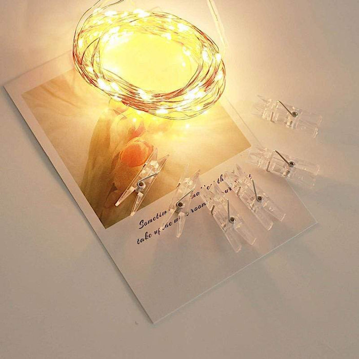 32 ft Battery Operated LED Photo Clip String Fairy Lights - Warm White LEDSTR14_32_CLR