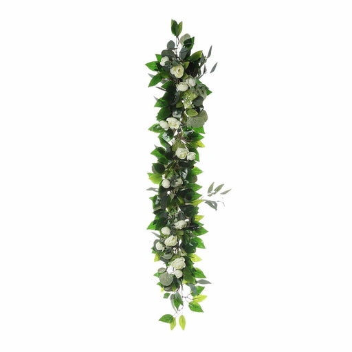 4 ft long Artificial Eucalyptus Willow Foliage Garlands with Silk Ranunculus Flowers - Green ARTI_GLND_GRN005