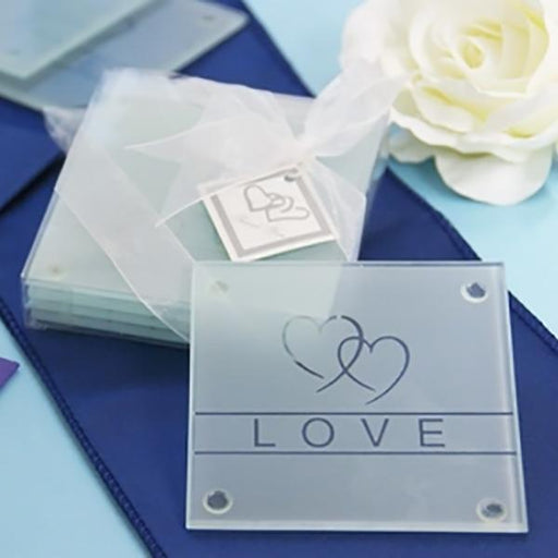 4 Heart and Love Glass Coasters in a Gift Box FAV_GLSPD01