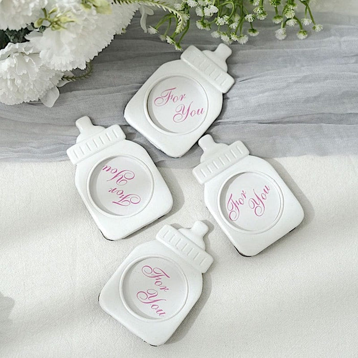 4 Mini 4" Picture Frames Feeding Bottle Baby Shower Favors - White with Pink FAV_FRM_B001_WHT