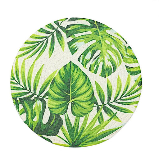 4 Round 15" Tropical Leaf Woven Cotton Placemats - Green PLMAT_COT01_LEAF