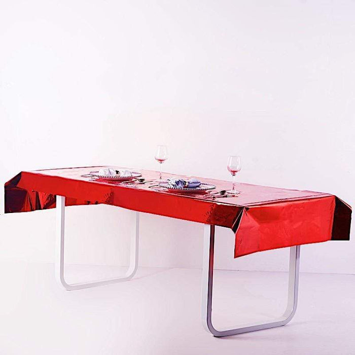 40" x 90" Rectangular Metallic Disposable Plastic Tablecloth - Red TAB_FOL_01_40X90_RED