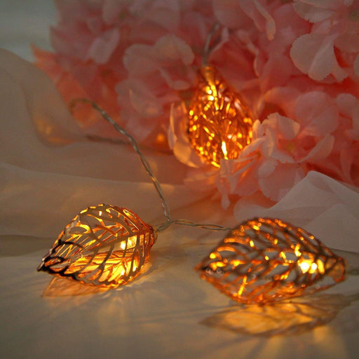 5 ft 10 Metal Leaves with White LED Fairy Lights - Rose Gold LEDSTR26_054