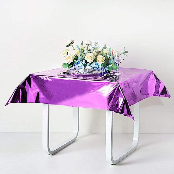 50" x 50" Square Metallic Disposable Plastic Tablecloth - Purple TAB_FOL_01_50X50_PURP
