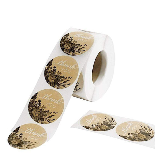 500 Thank You 1.5" Round Self Adhesive with Greenery Stickers Roll - Natural and White STK_THKS_007_15