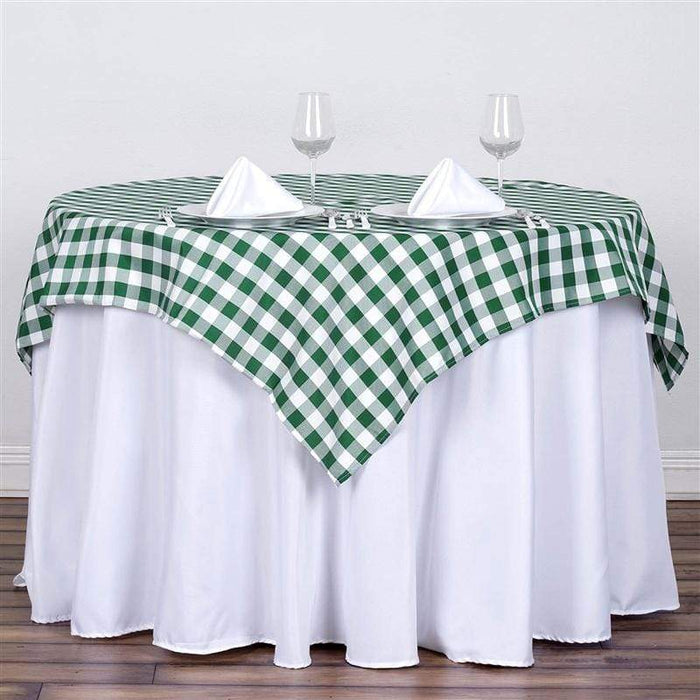 54" x 54" Checkered Gingham Polyester Tablecloth - Green and White TAB_CHK5454_GRN